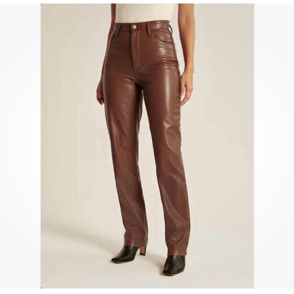 Abercrombie & Fitch High Rise Brown Vegan Leather Jeans 30 Long